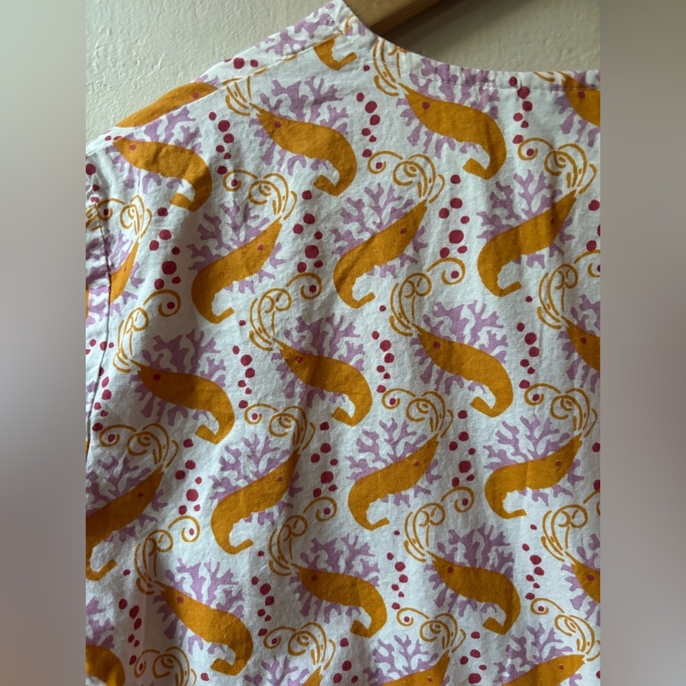 Needham Lane Woman’s Cotton Tunic Cover Up Top 100% Cotton Shrimp Pattern - Picture 6 of 8